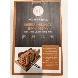 Bambusi Collection Natural Bamboo Foldable Bread Slicer With Tray & Knife